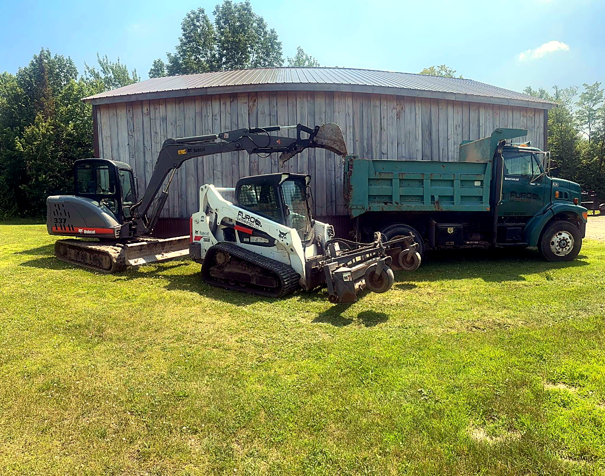 Furo Enterprises fleet: excavator, skid steer, and dump truck